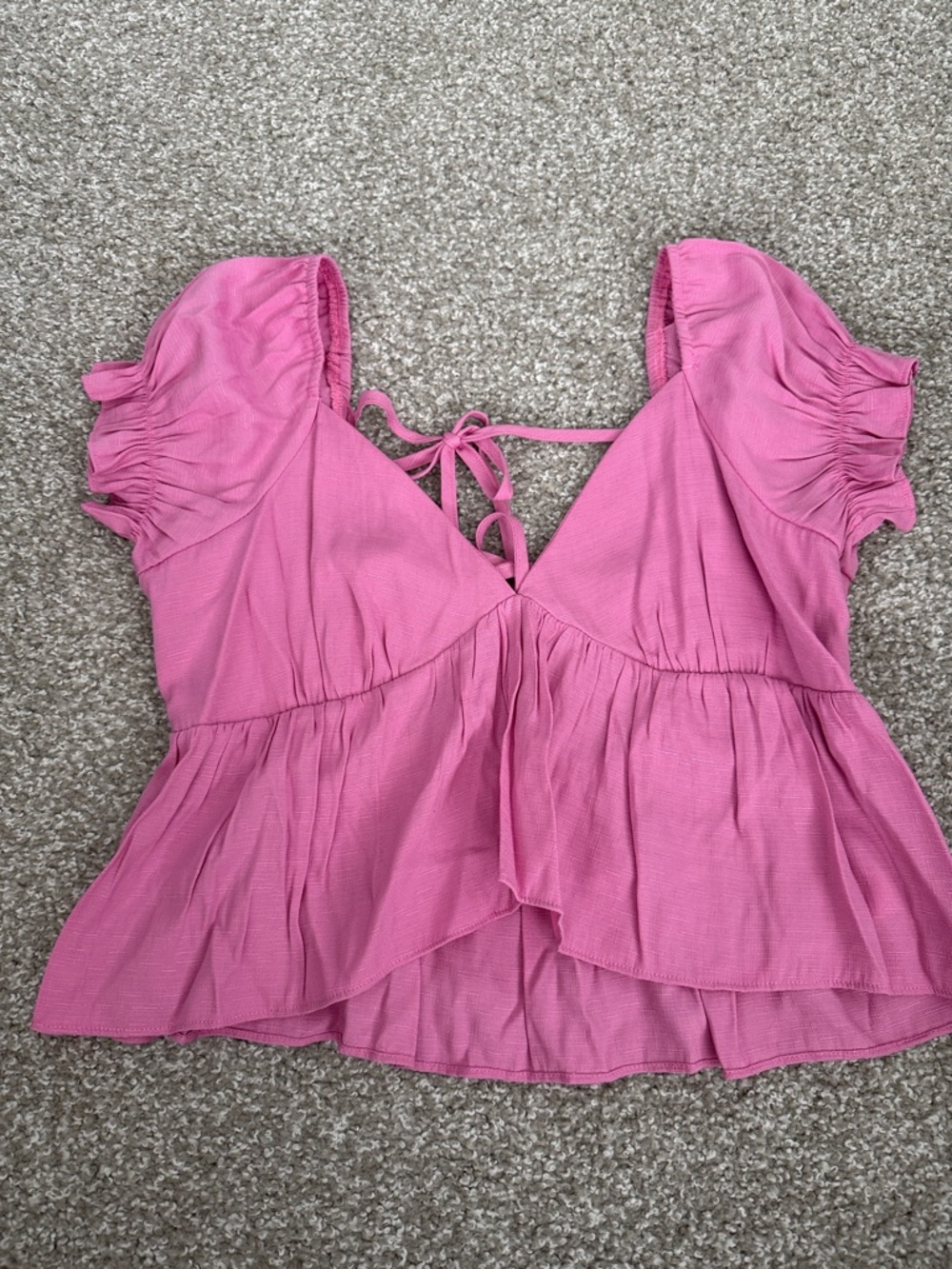 vestique Pink Peplum Tie-Back Blouse